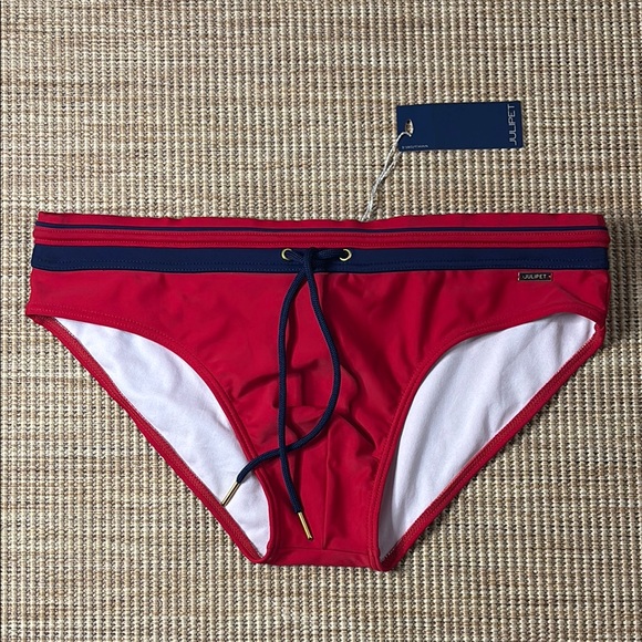 Sporty Red and Blue Swim Trunks